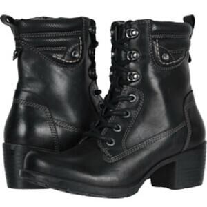 Earth Denali Anchor Black Leather Lace Up Zip Moto Combat Boots Women 9